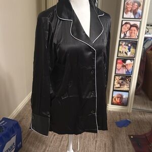 GENUWIN satin pajama lounge wear ladies size large Black